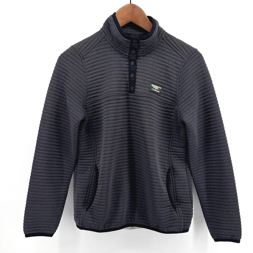 LL Bean Airlight Knit Pullover Women Sm Gray Snap Neck Quilted Fleece Gorpcore
